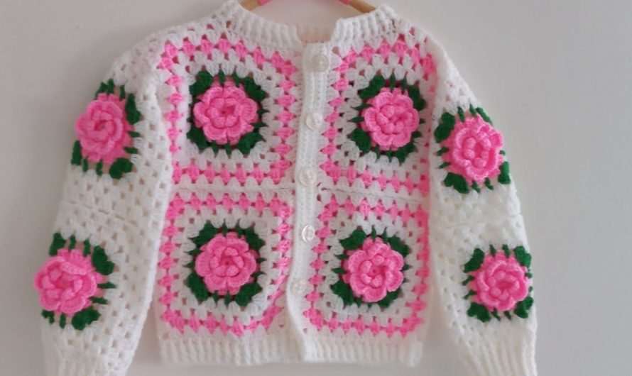 Crochet Rose Flower Baby Cardigan (1 Year Old) – Full Guide