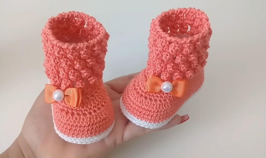 Crochet Baby Booties – Popcorn Stitch (0–3 Months)