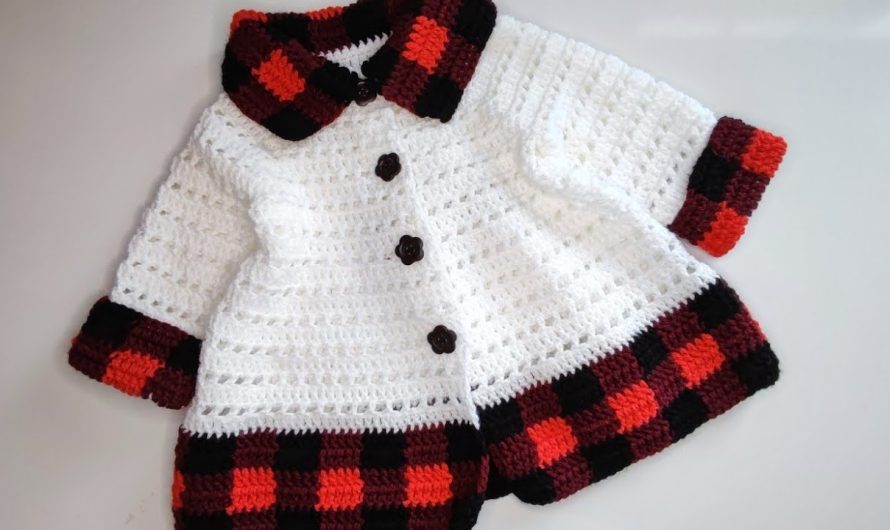Crochet “Buffalo plaid” cardigan for girls